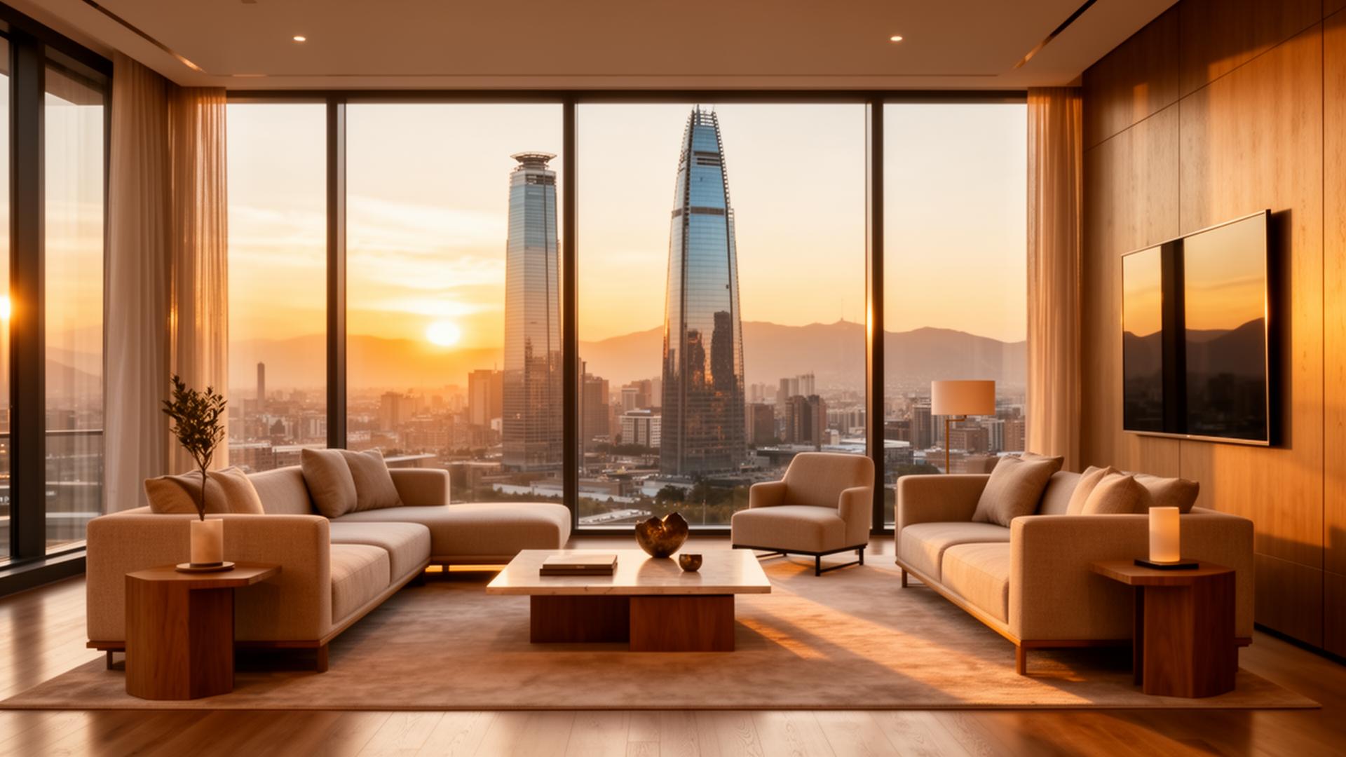 Living con vista a la Gran Torre Costanera, Santiago